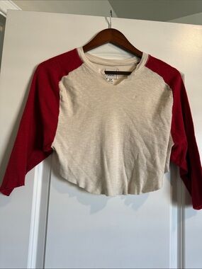Cream and Red Raglan Crop Top
